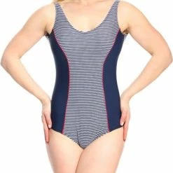 Begroting ⌛ Merkloos Badpak- Vrouwen Grote Maat Badpak- Nieuwe Collectie Corrigerend Zwempak- Meisjes Badmode 773- Blauw Met Wit,rood Streep Details- Maat 50 🔔