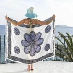 Begroting 🥰 Merkloos Sarong | 100 X 170cm | Pareo | Saunadoek | Wikkeldoek | Sjaal | Omslagdoek | Bali | Wit/Blauw/Zwart 🔔