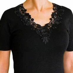 Top 10 🎁 Merkloos Dames Ondershirt Korte Mouw Met Kant Zwart 40-42 👏