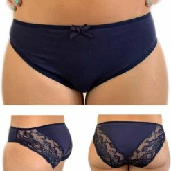 Gloednieuw 🎁 Merkloos Lydia 3-stuks Dames Midi Slip Met Kant Donkerblauw XXL (40/42) 🔔