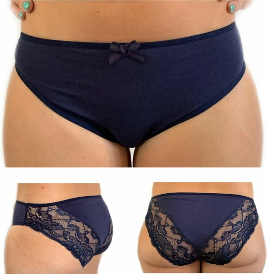 Gloednieuw π Merkloos Lydia 3-stuks Dames Midi Slip Met Kant Donkerblauw XXL (40/42) π 3 Gloednieuw π Merkloos Lydia 3-stuks Dames Midi Slip Met Kant Donkerblauw XXL (40/42) π