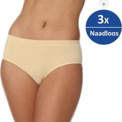 Goedkoopste ❤️ Brubeck Dames Ondergoed Slip Midi - Naadloos Elastisch Katoen 3-Pack - Beige - XL ⭐