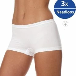 Nieuw ⭐ Brubeck Dames Ondergoed Boxershorts - Naadloos Elastisch Katoen 3-Pack - Wit - M 😍