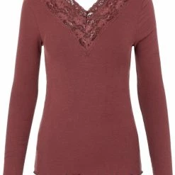 Nieuw 💯 Pieces Dames 👚 Shirt Kant Lange Mouw - Siri - XL - Bordeaux 💯