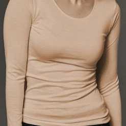 Goedkoop ✨ Merkloos Zijden 👕 Shirt Lange Mouw Kokon Zwo Nude Large 🎁