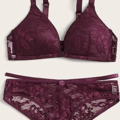 Beste Verkoop 🎉 Merkloos Lingerieset - Voorgevormde Beugel Bh + Slip – Paars - Small ✔️